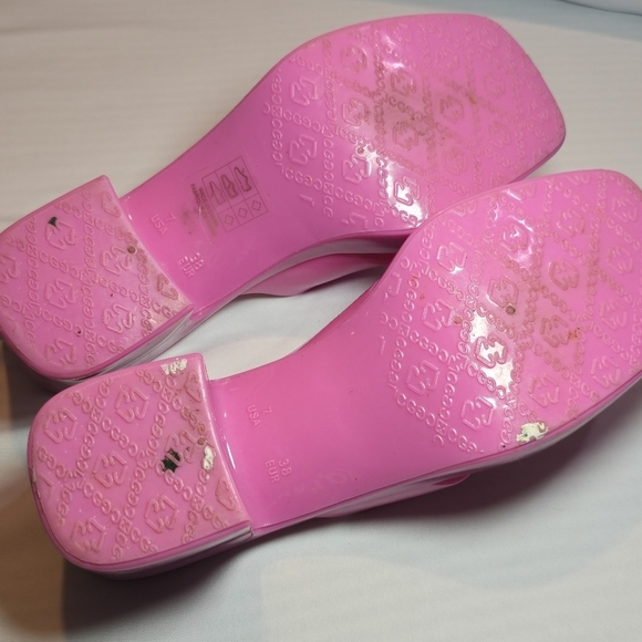 Jeffrey Campbell Bubblegum Block Heels Pink Rubber Platform Sandal Mules, Sz 7 - Picture 7 of 8